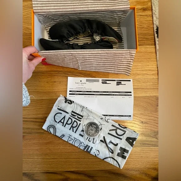 Kate Spade Cat Slippers in Black Satin - Picture 12 of 14